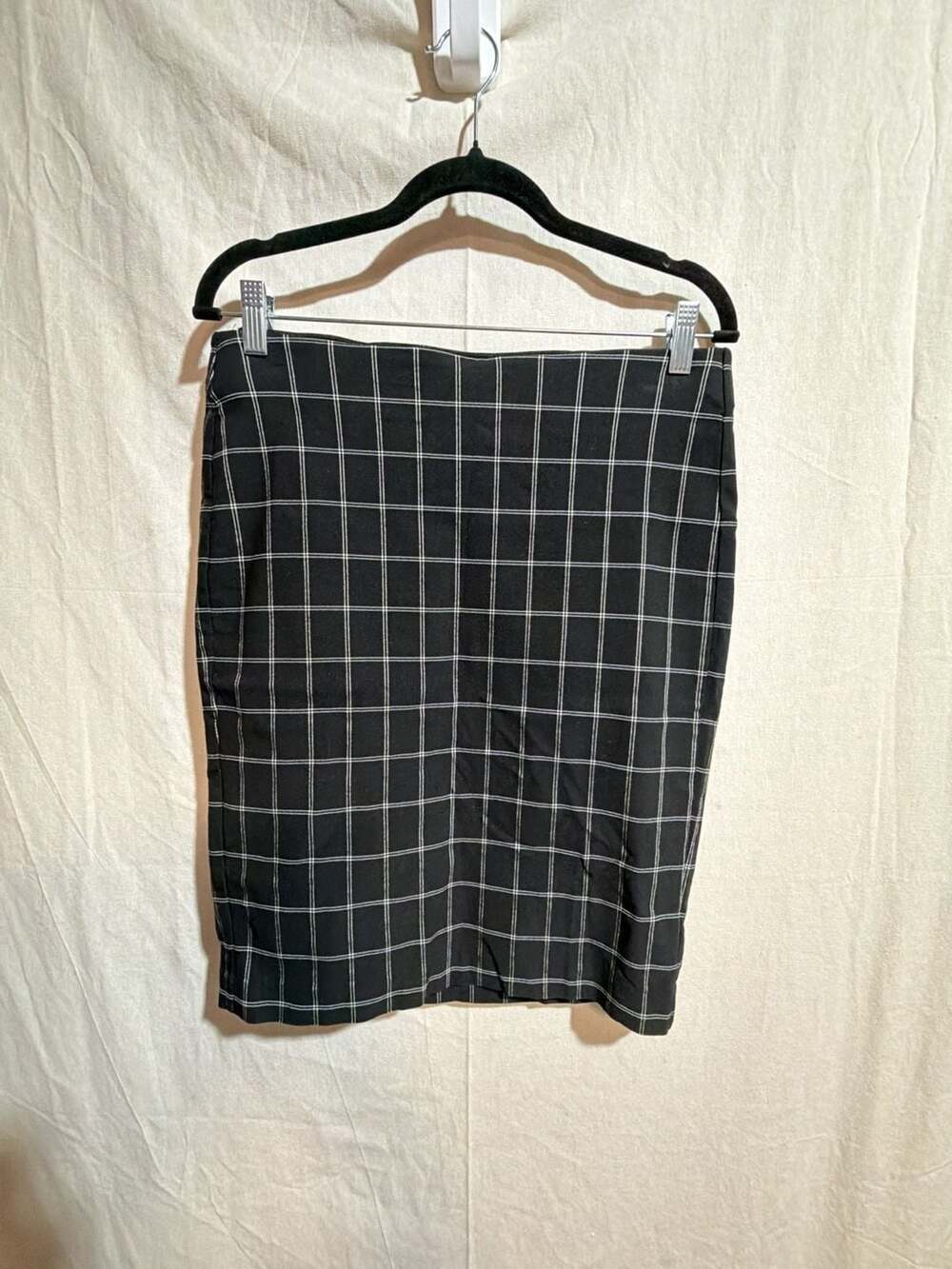 Elle Women's Black and White Plaid Grid Windowpane Pencil Skirt Size M